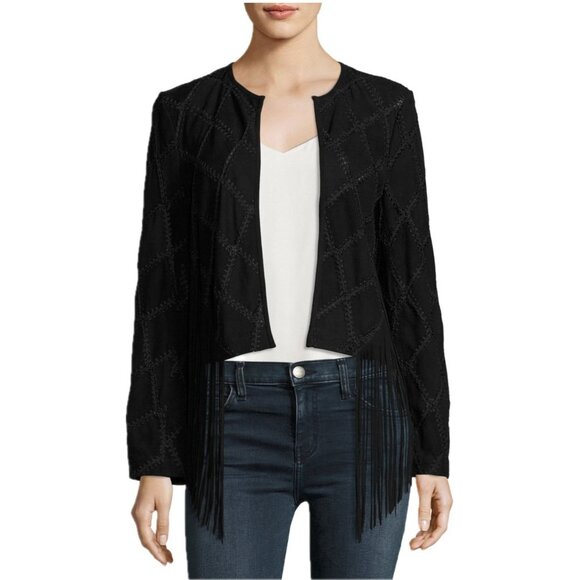 HAUTE HIPPIE Back + Forth Diamond-Stitched Suede Topper Jacket sz. 2 - Picture 1 of 13